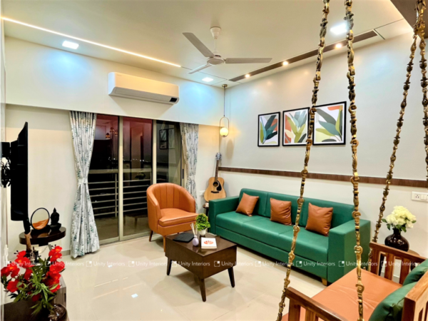 Living room interior design, best interior designer in Ahmedabad, Unity Interiors.